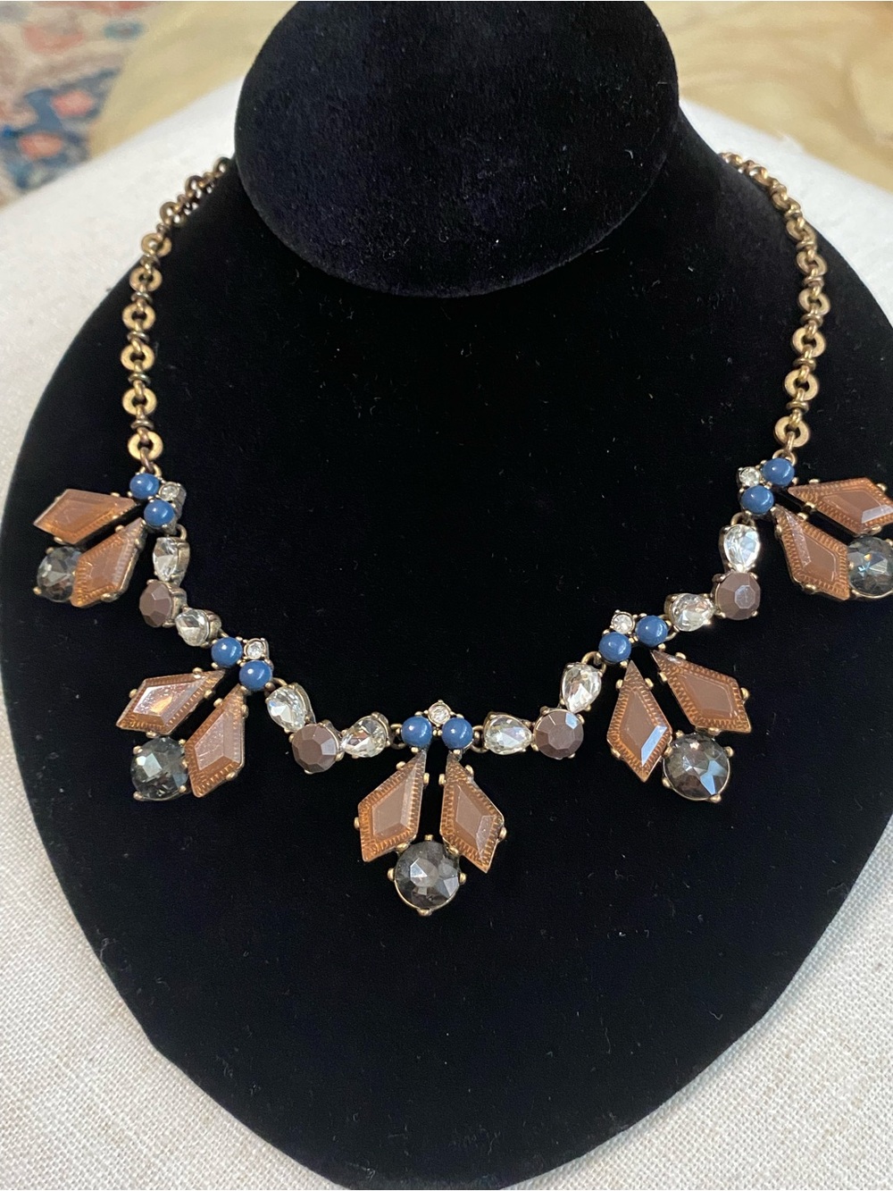 J. Crew Pretty Bib Necklace Vintage Look Blue Brown Gray